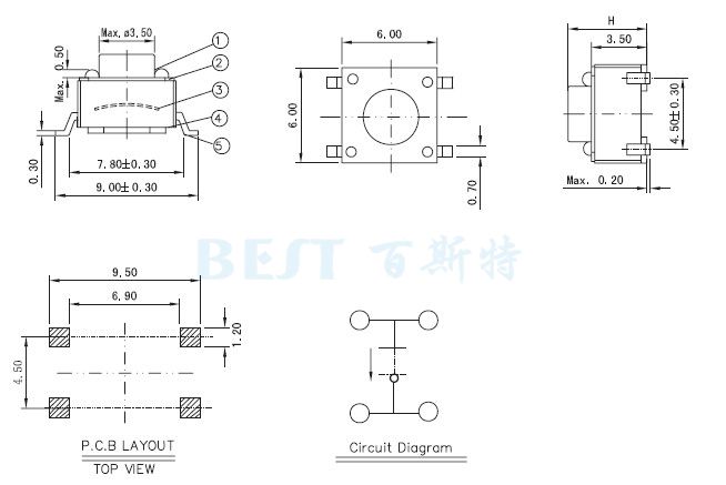 輕觸開(kāi)關(guān)TS-1109W參考圖紙